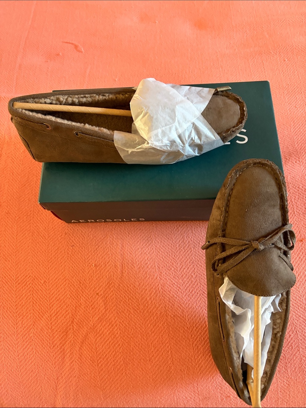 AEROSOLES Brown Suede Moccasin Slip-On Loafers
